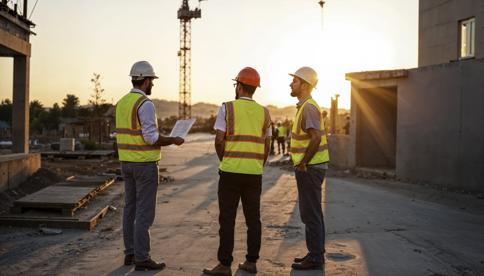 Insurance by industry people working construction site